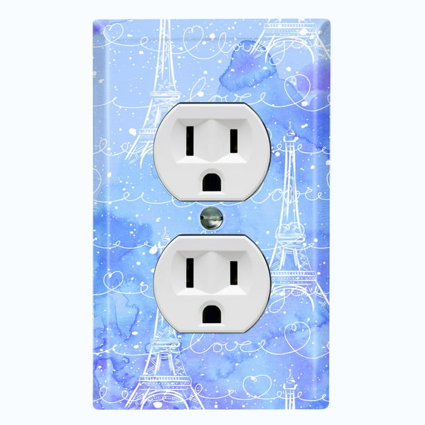 Metal Light Switch Cover Wall Plate Eiffel Tower Baby Blue Cloud Letter PRS009